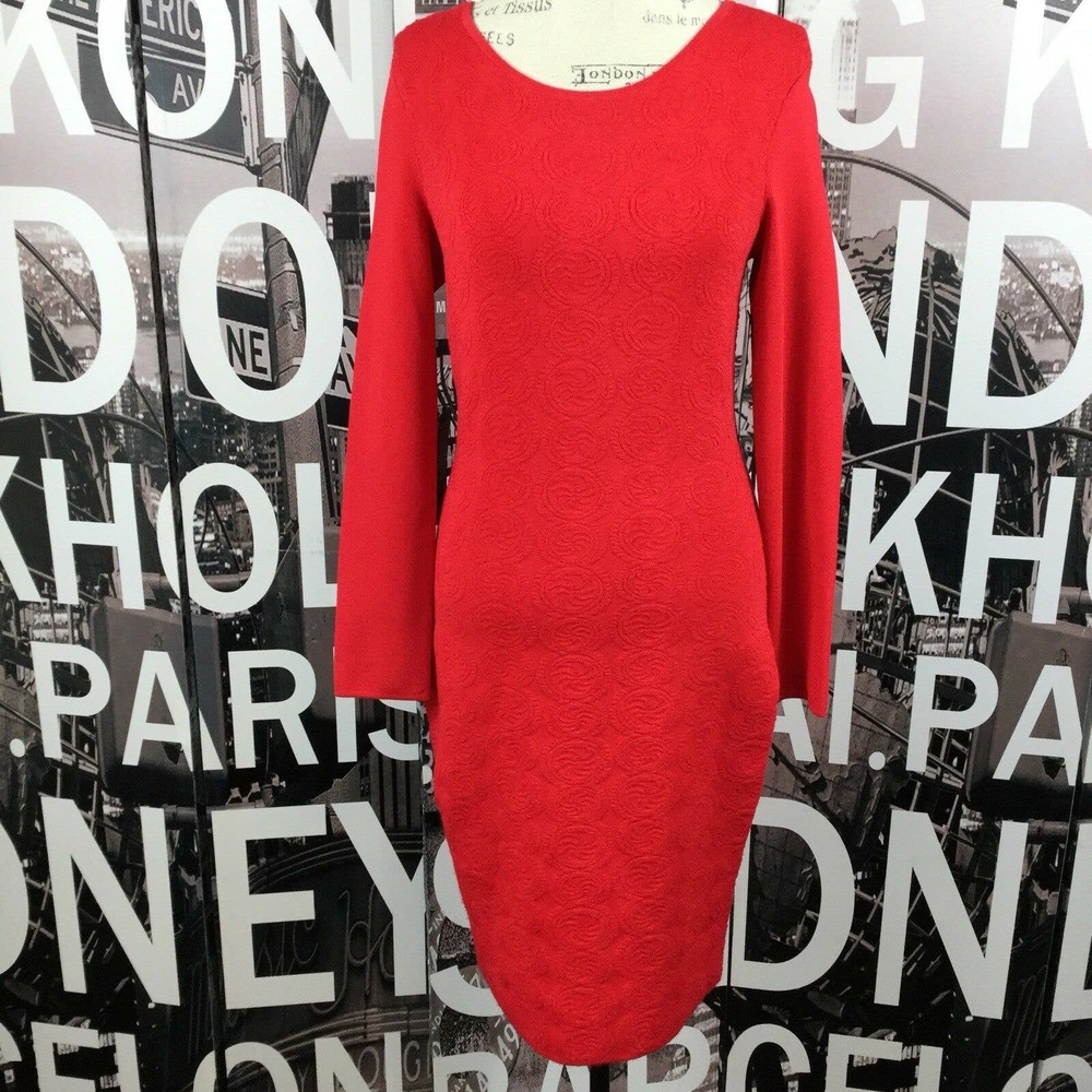 The Limited Eva Longoria Power Knit Sheath Body Con Long Sleeve Dress Red M NWT